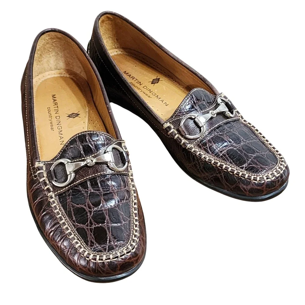 Martin Dingman Shoes Mens Size 8.5 M Brown Leather Bit Loafer Croc Driving Moc
